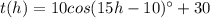 t(h)=10cos(15h-10)^{\circ}+30