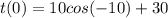 t(0)=10cos(-10)+30