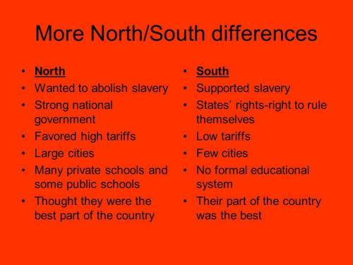 Use the chart below to compare and contrast the North and the South in the years leading up to the C