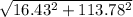 \sqrt{16.43^{2} + 113.78^{2} }