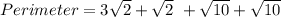 Perimeter = 3  \sqrt{2} + \sqrt{2}\  +  \sqrt{10} +  \sqrt{10}