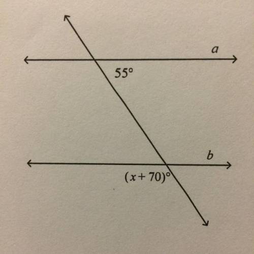 41. In the diagram, a l b. Find the value of x. 55° (x+ 70)