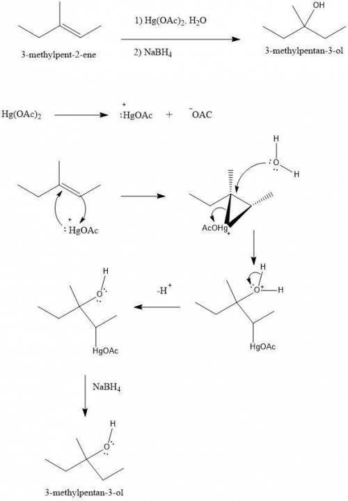 When 3-methylpent-2-ene is treated with mercury(II) acetate in methanol and the resulting product is