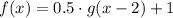 f(x)=0.5\cdot g(x-2)+1