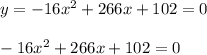 y = -16x^2 + 266x +102 = 0\\\\ -16x^2 + 266x +102 = 0