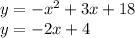 y = -x^2+3x+18\\y = -2x+4