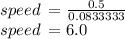 speed \:  =  \frac{0.5}{0.0833333}  \\ speed \:  = 6.0