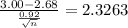 \frac{3.00-2.68}{\frac{0.92}{\sqrt{n} } }=2.3263