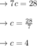 \to 7c=28\\\\\to c=\frac{28}{7}\\\\\to c= 4\\\\