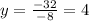 y=\frac{-32}{-8}=4