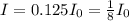 I = 0.125I_{0} = \frac{1}{8}I_{0}