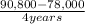 \frac{90,800 - 78,000}{4 years}