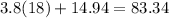 3.8(18)+14.94=83.34