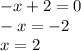 -x+2=0\\-x=-2\\x=2