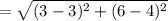 =\sqrt{(3-3)^2+(6-4)^2}