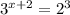 {3}^{x + 2}  =  {2}^{3}