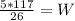 \frac{5 * 117}{26} = W