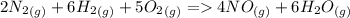 2N_{2}_{(g)}+6H_{2}_{(g)}+5O_{2}_{(g)}=4NO_{(g)}+6H_{2}O_{(g)}