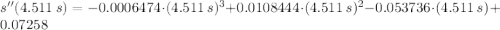 s''(4.511\,s) = -0.0006474\cdot (4.511\,s)^{3}+0.0108444\cdot (4.511\,s)^{2}-0.053736\cdot (4.511\,s)+0.07258
