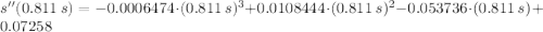 s''(0.811\,s) = -0.0006474\cdot (0.811\,s)^{3}+0.0108444\cdot (0.811\,s)^{2}-0.053736\cdot (0.811\,s)+0.07258