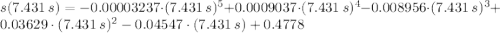 s(7.431\,s) = -0.00003237\cdot (7.431\,s)^{5}+0.0009037\cdot (7.431\,s)^{4}-0.008956\cdot (7.431\,s)^{3}+0.03629\cdot (7.431\,s)^{2}-0.04547\cdot (7.431\,s)+0.4778