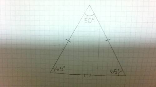 Using a pencil, paper, and protractor, or a drawing program, draw an isosceles triangle that has exa