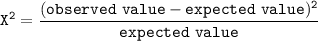 \mathtt{X^2 = \dfrac{(observed  \ value - expected  \ value)^2}{expected \ value}}