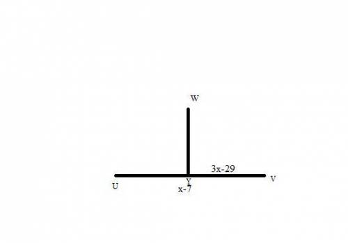 WY bisects UV at Y. If UV=x-7 and YV = 3x-29, find UV