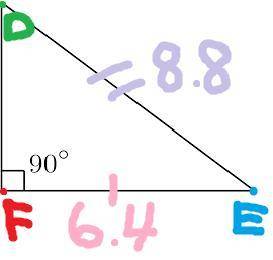 In ΔDEF, the measure of ∠F=90°, DE = 8.8 feet, and EF = 6.4 feet. Find the measure of ∠D to the near