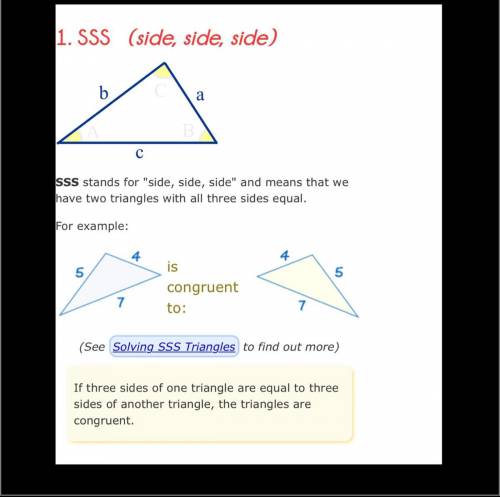 Somebody please help

Which rule explains why theses triangles are congruent? 
A. ASA 
B.SAS 
C.SSS