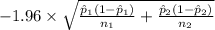-1.96 \times {\sqrt{\frac{\hat p_1(1-\hat p_1)}{n_1}+\frac{\hat p_2(1-\hat p_2)}{n_2}} }