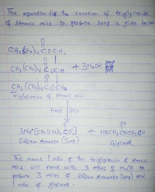 What is the theoretical yield (in grams) of soap if 500.0 grams of the triglyceride of stearic acid