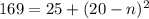 169=25+(20-n)^2