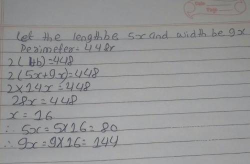 A rectangle where the ratio of the width to length is 5 : 9.

If the perimeter of the rectangle is 4