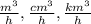 \frac{m^3}{h}, \frac{cm^3}{h},  \frac{km^3}{h}