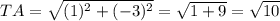 TA = \sqrt{(1)^2 + (-3)^2} = \sqrt{1 + 9} = \sqrt{10}