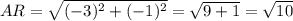 AR = \sqrt{(-3)^2 + (-1)^2} = \sqrt{9 + 1} = \sqrt{10}