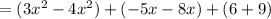 =(3x^2-4x^2)+(-5x-8x)+(6+9)