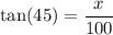 \displaystyle \mathrm{tan(45) }= \frac{x }{100}