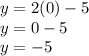 y = 2(0) - 5 \\ y = 0 - 5 \\ y =  - 5