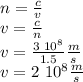 n=\frac{c}{v} \\v=\frac{c}{n} \\v=\frac{3\,\,10^8}{1.5} \frac{m}{s} \\v=2\,\,10^8 \frac{m}{s}