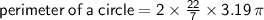 {\sf{ \: perimeter \: of \: a \: circle = 2 \times  \frac{22}{7}  \times 3.19 \: \pi}}