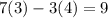 7(3)-3(4)=9