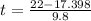 t = \frac{22 - 17.398}{9.8}