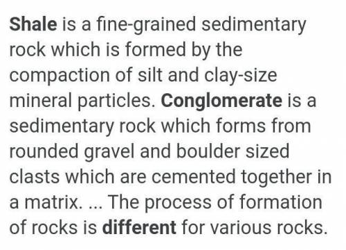 How does the conglomerate differ from the shale, in terms of particle size. NEED HELP ON THIS PLZ