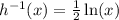 h^{-1}(x)=\frac{1}{2}\ln(x)