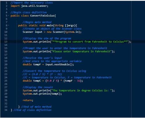 Write a program that convert a temperature in Fahrenheit to the equivalent temperature in Celsius. T