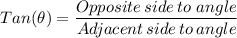 Tan(\theta) = \dfrac{Opposite \, side \, to\  angle}{Adjacent\, side \, to\,  angle}