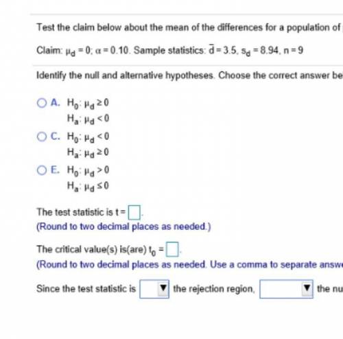 Test the claim below about the mean of the differences for a population of paired data at the level