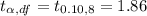 t_ {\alpha , df} =t_ {0.10 , 8} = 1.86